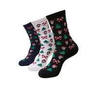 Basicsocken URBAN CLASSICS "Urban Classics Unisex Grumpy Santa Christmas Socks 3-Pack", Damen, Gr. 43-46, schwarz, navy, weiß, 78% Baumwolle, 17% Polyester, 3% Polyamid, 2% Elasthan, normal, Socken (6