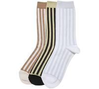 Basicsocken URBAN CLASSICS "Urban Classics Unisex Metallic Effect Stripe Socks 3-Pack", Damen, Gr. 43-46, schwarz, sandweiß, weiß, 60% Baumwolle, 20% metallisiertes Garn, 18% Polyester, 2% Elasthan, n