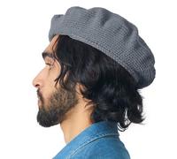 Baskenmütze Damen Barett Herren Beret Häkelmütze Strickmütze aus 100% Baumwolle Barrett für Sommer & Winter Grau