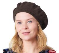 Baskenmütze Damen Barett Herren Beret Häkelmütze Strickmütze aus 100% Baumwolle Barrett für Sommer & Winter Dunkelbraun
