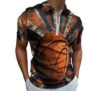 Basketball Retro-Streifen Poloshirt Für Herren Leichtes Sport Henley Shirt Grunge-Rock Sommer Polohemd Arbeit Business Kurzarm Tops Casual Golf Tshirt Revers Reißverschluss Sportshirt