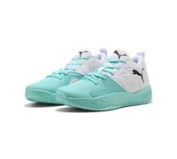Basketballschuh PUMA "Court Pro 3 Mid Basketballschuhe Erwachsene", Herren, Gr. 45, weiß schwarz elektro aqua blau, Obermaterial: Synthetik, Textil. Futter: Textil. Innensohle: Textil. Laufsohle: Gumm
