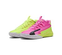 Basketballschuh PUMA "Dagger 2 Mid Basketballschuhe Erwachsene", Gr. 44,5, lime squeeze bright aqua schwarz gelb blau, Obermaterial: Synthetik, Textil; Futter: Textil; Innensohle: Textil; Laufsohle: G