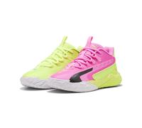 Basketballschuh PUMA "Dagger 2 Mid Basketballschuhe Jugendliche", Kinder, Gr. 35,5, lime squeeze bright aqua schwarz gelb blau, Obermaterial: Synthetik, Textil; Futter: Textil; Innensohle: Textil; Lau