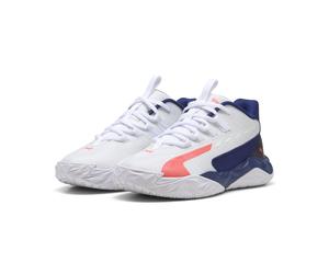 Basketballschuh PUMA "Dagger 2 Mid Basketballschuhe Jugendliche", Kinder, Gr. 37, bunt (weiß pink alert elektro blau), Obermaterial: Synthetik, Textil. Futter: Textil. Innensohle: Textil. Laufsohle: G