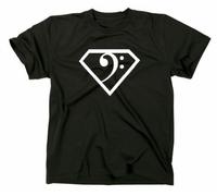 Bass T-Shirt Bassisten Bassnote Superman Logo, schwarz, L