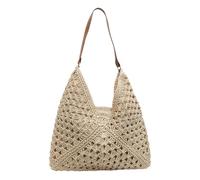 Basttaschen Damen, Strohtaschen Damen Shopper Boho Geflochtene Korbtasche Strandtasche Groß Sommer Magnetverschluss Durchbrochenes Design Moderne Schultertasche Stroh Tasche Gehäkelte Strand