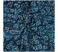 Batik Baumwollstoff Blätter Meterware - Sommerstoff aus Baumwolle Oeko-Tex, handgebatikter Dekostoff & Stoff für Kleider, Blusen, Deko - 137 cm breit - ab 0,5 m - blau