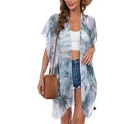 Batik Cardigans für Damen Chiffon Kimono Cardigans Offene Chiffon Strandkleider Capes Transparente Lockere Blusen Tops für Urlaub Strand und Alltag Graue Modelle Größe S