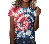 Batik Shirt Damen Bunt Batiken T-Shirt Lässig O-Ausschnitt Bluse Schlank Tshirt Leichte Kurzarm Oberteile Sommer Dünne Sportshirt Baumwolle Top Basic Tee Shirts Laufshirt Sommershirts Für Frauen