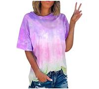 Batik Shirt Für Frauen, Damen Tshirt Sommer Kurzarm Rundhals Shirts Oberteile Casual Lose Bluse Bunt T-Shirt Oberteil Lässig Fit Mode Tunika