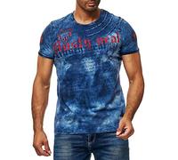 Batik T-Shirt Stretch Herren Kurzarm Shirt Verwaschen S M L XL XXL 3XL 156-1, Größe:L, Farbe:Indigo