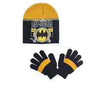 Batman Comics Kinder Winterset - Mütze & Handschuhe - 2-teilig - Grau oder Schwarz - Offizielles Lizenzprodukt, Farbe: Schwarz, Größe: 52