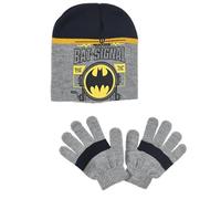 Batman Comics Kinder Winterset - Mütze & Handschuhe - 2-teilig - Grau oder Schwarz - Offizielles Lizenzprodukt, Farbe: Grau, Größe: 52