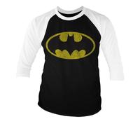 BATMAN Offizielles Lizenzprodukt Distressed Logo Baseball 3/4 Ärmel T-Shirt (Schwarz-Weiß), X-Large