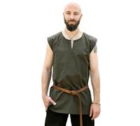 Battle-Merchant - ärmelloses Mittelalterhemd Clement für Herren - Wikinger, Pirat, Mittelalter, LARP (XXL, Olivgrün)