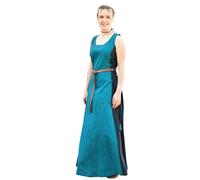 Battle-Merchant - Ärmelloses Mittelalterkleid Jarle - Wikinger Träger-Kleid für Damen - Mittelalter, Kostüm, LARP, Fantasy (S, Petrol/Dunkelblau)
