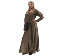 Battle-Merchant Mittelalterkleid Cotehardie Isabell aus Samt lang, Damen, Baumwolle, bodenlang, Vintage, Wikinger, Kleid, Gothic, grün, Gr. L