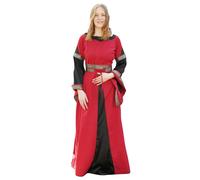 Battle-Merchant - Edles Mittelalterkleid Bliaut Josephine mit Gürtel - Gewandung für Damen - Mittelalter, Kleid, Kostüm, LARP (DE/NL/SE/PL, Alphanumerisch, XXL, Regular, Regular, Rot/Schwarz)