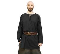 Battle-Merchant Einfache Tunika Gunther, Langarm, Schwarz Mittelalter Hemd LARP Re-Enactment Größe XL