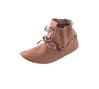 Battle-Merchant Halbstiefel Hochmittelalter aus Leder, wendegenäht - Mittelalter, LARP Wikinger Schuhe Stiefel (42, Braun)