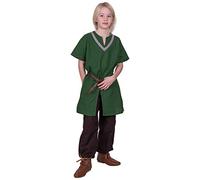 Battle-Merchant Kinder Mittelalter Tunika Ailrik mit Bordüre kurzarm | Jungen Mädchen (Grün, 110)