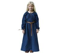 Battle-Merchant Kinder Mittelalterkleid Ana für Mädchen, Langarm, bodenlang, Baumwolle, Mittelalter Gewandung, blau, Gr. 164