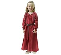 Battle-Merchant Kinder Mittelalterkleid Ana für Mädchen, Langarm, bodenlang, Baumwolle, Mittelalter Gewandung, rot, Gr. 164