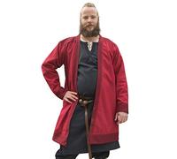 Battle-Merchant Klappenrock Bjorn Herren langarm knielang | Baumwolle Wikinger-Mantel Jacke Mittelalter | LARP Karneval Wikinger Lagerleben Lagerkleidung, Rot/Weinrot, Gr. XXL