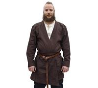Battle-Merchant Klappenrock Bjorn Herren Langarm Knielang | Baumwolle Wikinger-Mantel Jacke Mittelalter | LARP Karneval Wikinger Lagerleben Lagerkleidung, Braun, Gr. XXL