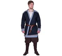 Battle-Merchant Klappenrock Bjorn Herren Langarm Knielang | Baumwolle Wikinger-Mantel Jacke Mittelalter | LARP Karneval Wikinger Lagerleben Lagerkleidung, dunkelblau, Gr. XL