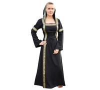 Battle-Merchant - Mittelalterkleid Eleanor mit Kapuze und Schnürung - Edle Gewandung für Damen - Mittelalter Schnürkleid - Kleid, LARP (M, Schwarz)