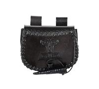 Battle-Merchant | kleine Mittelalter Gürteltasche mit Thorshammer Prägung aus Leder | Bauchtasche für Damen und Herren in Schwarz | Wikinger Reenactment Ledertasche für den Gürtel