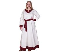 Battle-Merchant Langarm Mittelalter Kleid Jona mit Gürtel für Damen aus Baumwolle | LARP Wikingerkleid als Verkleidung und Kostüm (Natur/Weinrot, XXL)