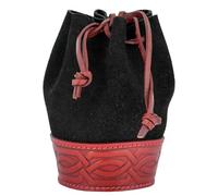 Battle-Merchant - Mittelalter Beutel aus echtem Leder - Büffelleder und Wildleder - Ideal für Reenactment, LARP und Fantasy Cosplay (mit Prägung, Schwarz/Rot)