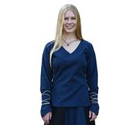 Battle-Merchant Mittelalter Bluse Aila, mit Schnürung, Damen, Blau, L