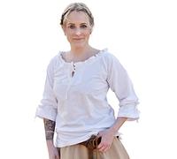 Battle-Merchant - Mittelalter Bluse Birga für Damen | Baumwolle, 3/4 Arm, Rüschen, Schnürung, Kleidung für Frauen, Renaissance, LARP, Reenactment, Mittelaltermarkt