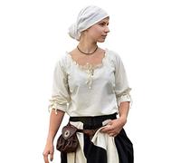 Battle-Merchant Mittelalter Bluse Birga | LARP Bluse aus Baumwolle mit 3/4 Arm | Mittelalter Kleidung für Damen (Natur/3XL)