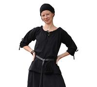 Battle-Merchant Mittelalter Bluse Birga | LARP Bluse aus Baumwolle mit 3/4 Arm | Mittelalter Kleidung für Damen (Schwarz/XXL)