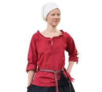Battle-Merchant Mittelalter Bluse Birga | LARP Bluse aus Baumwolle mit 3/4 Arm | Mittelalter Kleidung für Damen (Rot/XL)