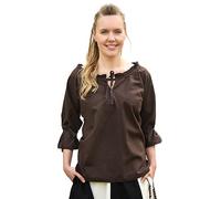 Battle-Merchant Mittelalter Bluse | LARP Bluse aus Baumwolle mit 3/4 Arm | Mittelalter Kleidung für Damen (M, Braun)