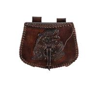 Battle-Merchant | Mittelalter Gürteltasche mit Drachen-Prägung aus Leder | Bauchtasche für Damen und Herren in Braun | Wikinger Reenactment Ledertasche für den Gürtel