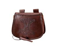 Battle-Merchant Mittelalter Gürteltasche mit Thorshammer Prägung aus Leder | Bauchtasche für Damen und Herren in Braun | Wikinger Reenactment Ledertasche für den Gürtel | Karneval Kostüm
