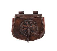 Battle-Merchant | Mittelalter Gürteltasche mit Vegvísir-Prägung aus Leder | Bauchtasche für Damen und Herren in Braun | Wikinger Reenactment Ledertasche für den Gürtel