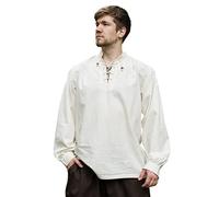 Mittelalter Hemd Ludwig - Natur - Baumwolle | Herren Mittelalterhemd weites Schnürhemd Stehkragen Langarm LARP Wikinger Größe: L