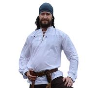 Battle-Merchant Mittelalter-Hemd Ludwig – Baumwolle, Herren, weites Schnürhemd, Stehkragen, Weiß S