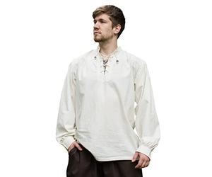 Battle-Merchant Mittelalter Hemd Ludwig, Baumwolle, Herren | Weites Schnürhemd, Stehkragen, Langarm, Ritterhemd, Wikingerhemd, für Reenactment, LARP & Fantasy Cosplay