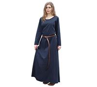 Battle-Merchant Mittelalter Kleid Afra Damen | Langarm Wikinger Kostüm bodenlang | LARP Gewandung aus Baumwolle für Fasching Karneval | Vintage Boho Rollenspiele Fastnacht, Dunkelblau, Gr. XXL