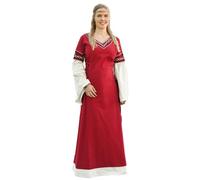 Battle-Merchant Mittelalter Kleid Alvina Baumwolle Damen - bodenlang - Wikinger - Kleid - Gewandung- faschingskostüm - langärmelig, rot/Natur, Gr. XXL