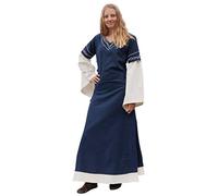 Battle-Merchant Mittelalter Kleid Alvina Baumwolle Damen - bodenlang - Wikinger - Kleid - Gewandung- faschingskostüm - langärmelig, blau/Natur, Gr. S